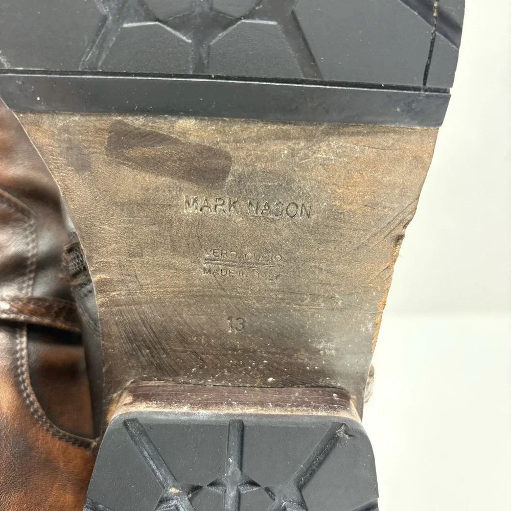 Mark Nason Corleone Brown Leather Harness Boots Square Toe Moto Men's Size 13